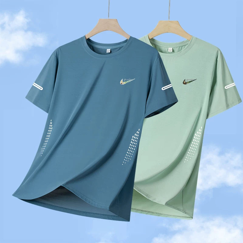 Niketon Buz İpək T-shirt Kişi Boş Dəyirmi Yaxa Qısaqol Yay Nazik Sərin Tez Quruyan İdman və İstirahət T-shirti