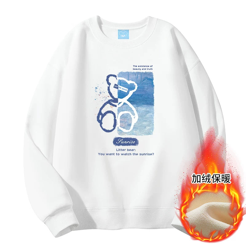 GLM Kişi və Qadınlar üçün Yun Astarlı Dəyirmi Yaxalı Sviter, Payız/Qış İstiliyi, Ağır Çəkili Stil, Amerika Boş Forması, Dəbli Brend Əsas Qat, Kişi Geyimləri