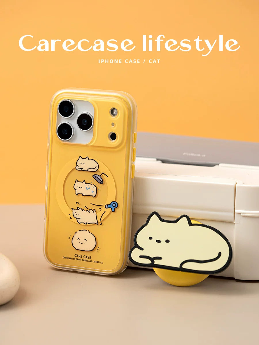 CARECASE Quruyan pişik 2-si 1-də Maqnit Buzlu Telefon Çantası Apple iPhone17 16 15 14 ProMax üçün uyğundur Orijinal Dizayn Sevimli Cizgi Filmi və Maraqlı