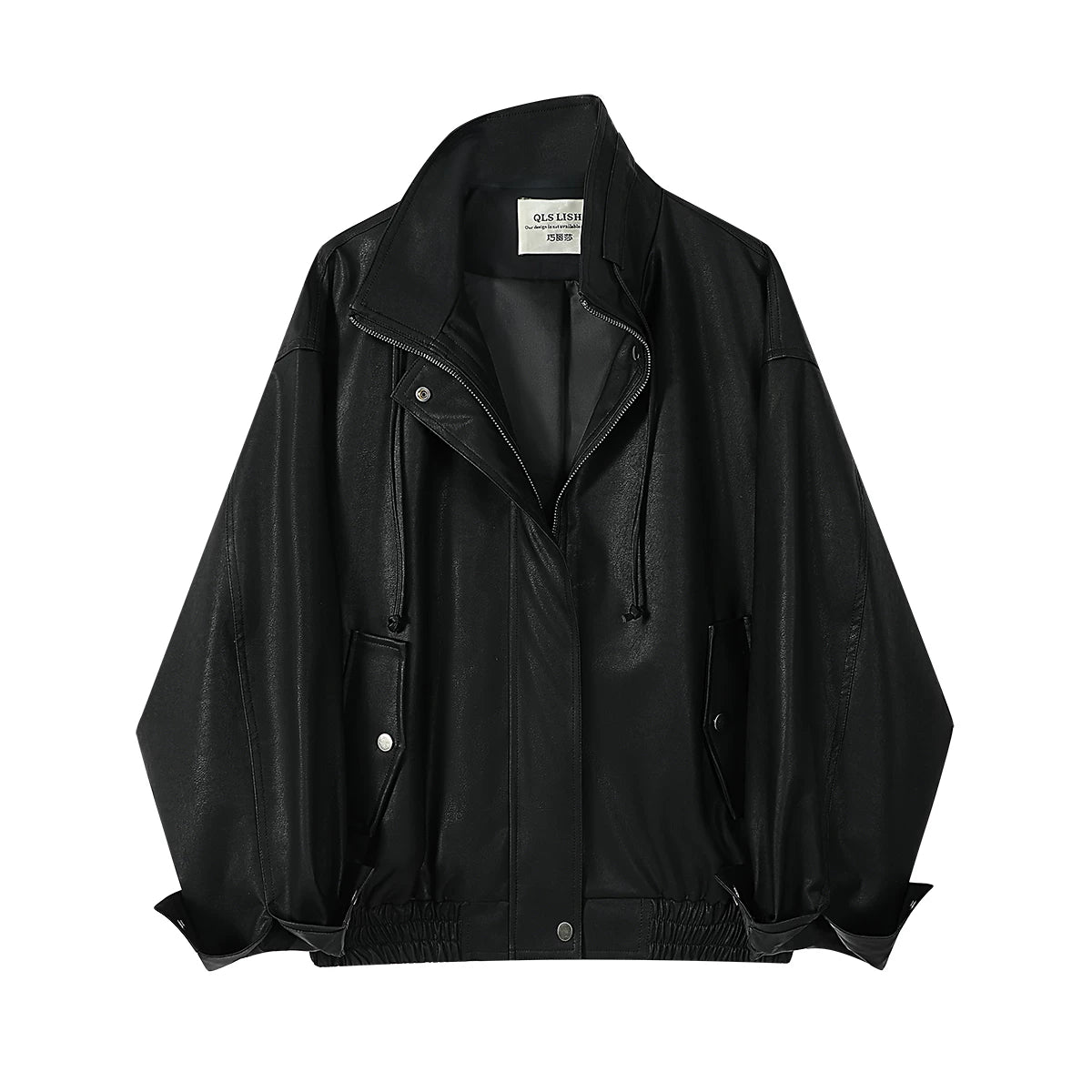 Cholisa-nın qadınlar üçün unikal qara dəri gödəkçəsi, 2026-cı il üçün yeni yaz/payız modası, qısa, çox populyar, dəbli və şık boş gödəkçə.