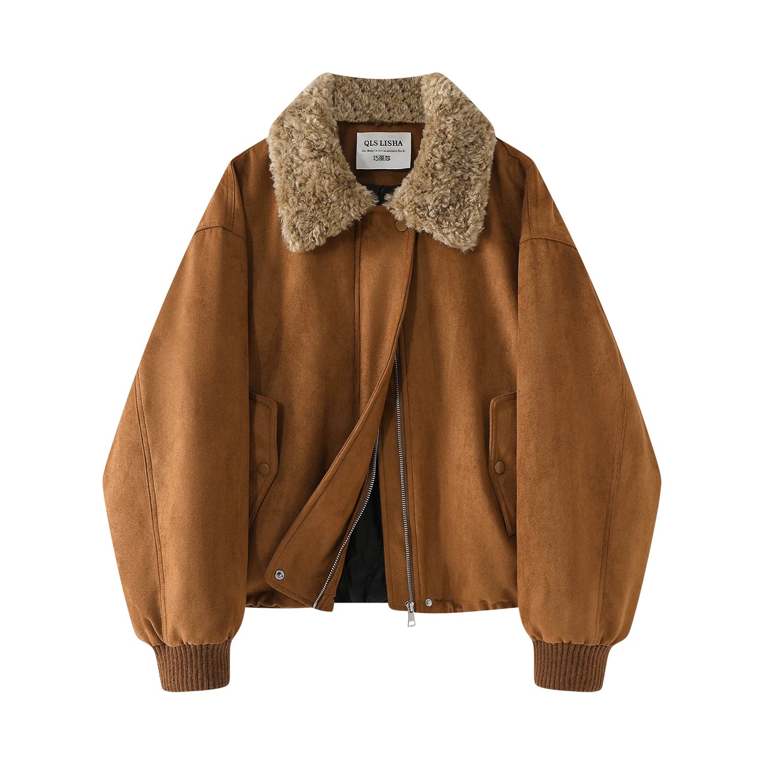 Chorlisa Qadınlar üçün Payız/Qış Retro Yaxalıq Süet Gödəkçə, 2025 Yeni Model, Super Şirin Yastıqlı Pambıq Gödəkçə