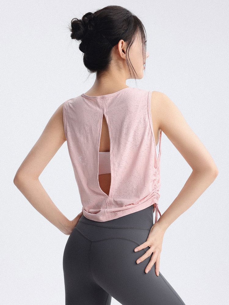 Qadınlar üçün yoqa geyimi idman jileti yay tez quruyan nəfəs ala bilən arxasız örtülü köynək fitness kostyumu top Pilates qaçışı