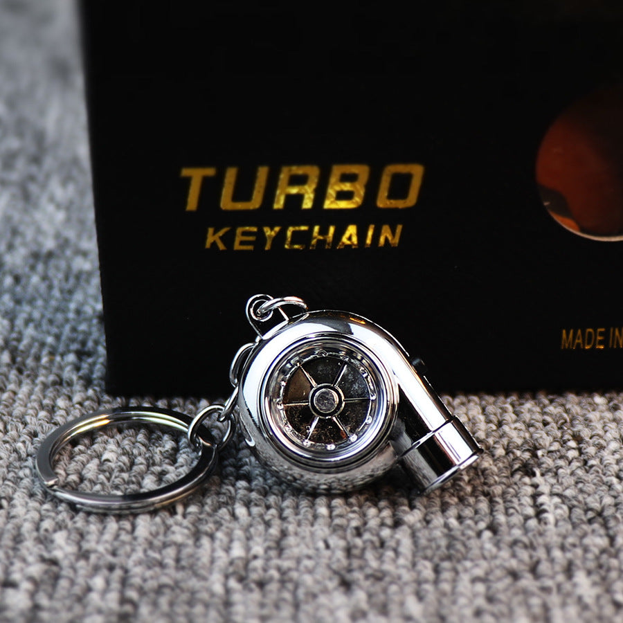 Audible TURBO car key ring, electric LED lights, turbine blade rotating key with pendant, creative decoration.