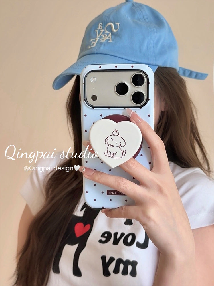 Yüngül cizgi filmi südlü mavi polka nöqtəli bala sevgi maqnit tutacağı Apple 17promax mobil telefon qutusu iphone16pro yeni 15 qadın 14 Koreya ikisi birdə 13 hər şey daxil sərt çanta