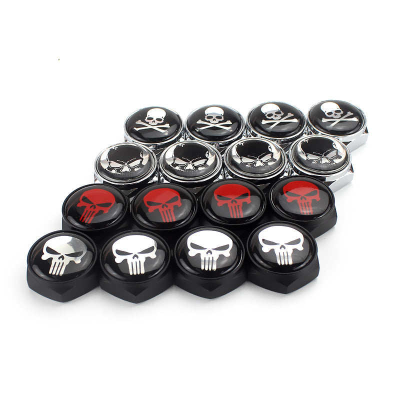 Universal screws for cars, motorcycles and electric vehicles; screws for license plate holders, nuts and frames; screws with skull design