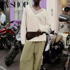 2025 Qış Yeni Gəliş Qadın Gündəlik Qarışıq Boş Sviter Uzun Qollu V-Yaxalı Krujeva ilə Bükülmüş Trikotaj Geyim 5755125