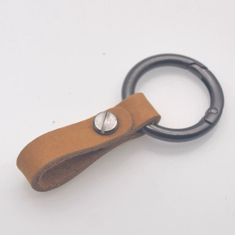 Genuine leather round ring car key chain men's cowhide key chain waist key ring car key chain pendant decoration