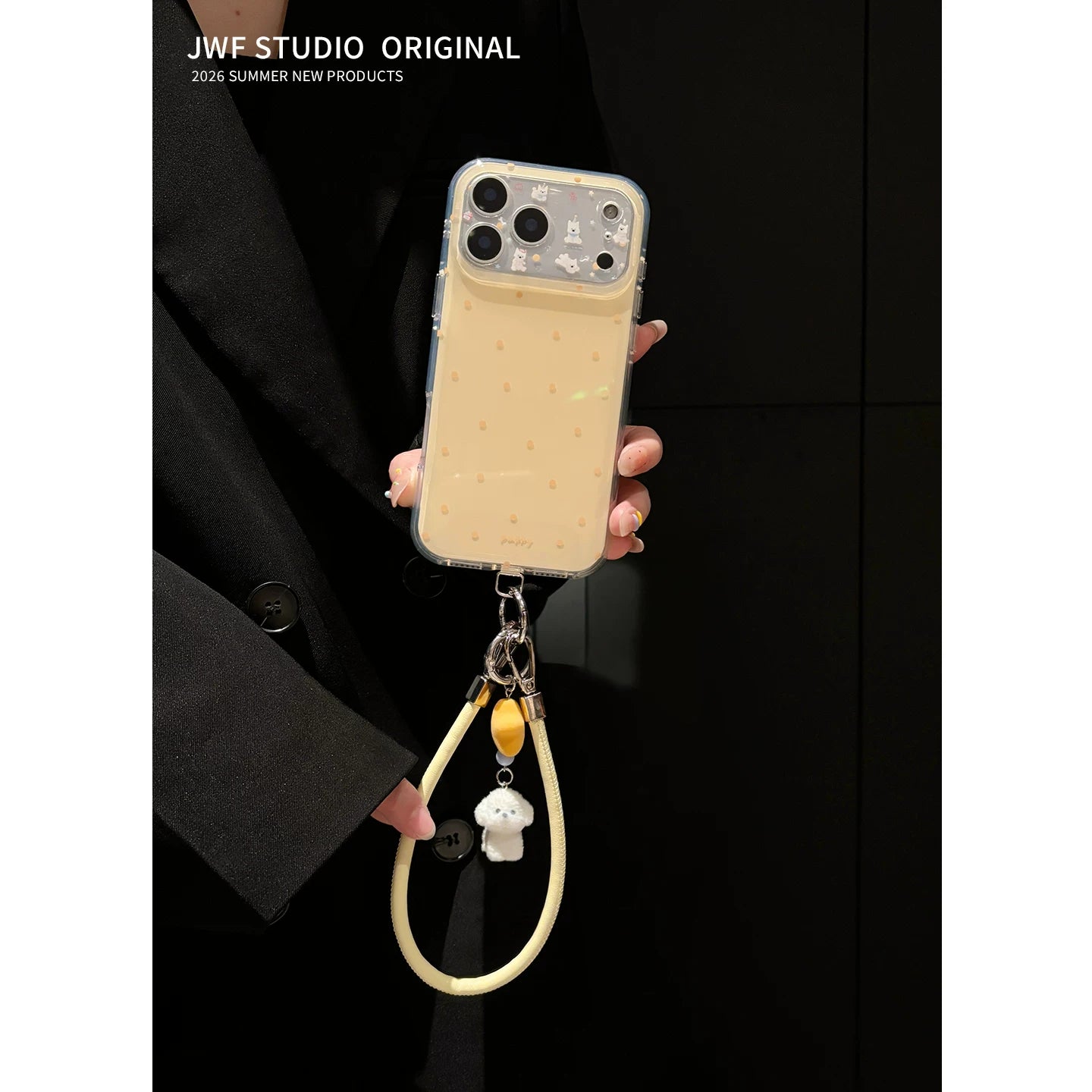 Erkən yay ins sadə açıq sarı polka nöqtəli West Highland Apple 17promax crossbody mobil telefon qutusu Koreya üslublu iphone16pro yeni 16 qadın 17pro lanyard təzə 15pro yumşaq qoruyucu örtük
