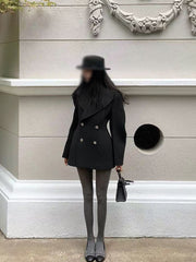 Old Qian Style Boz Yun Palto Qadınlar üçün İkiqat Döşlü Qum Saatı Bel Orta Uzunluqlu Zərif Kostyum Yun Palto