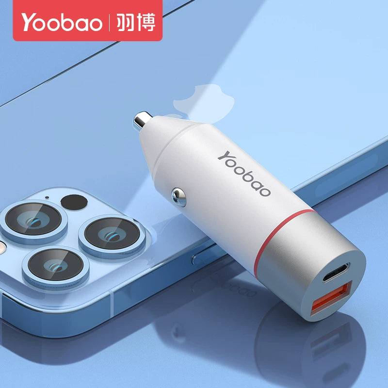 Yoobao car charger compatible with Apple and Huawei, super fast charging, dual-port multi-function car cigarette lighter USB.