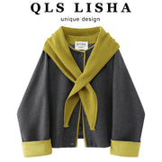 Cholisa Koreya üslubunda rəngli bloklu yun qısa palto, qadınlar üçün erkən qış yun palto, 2025 yeni üslub, yüksək səviyyəli zərif top