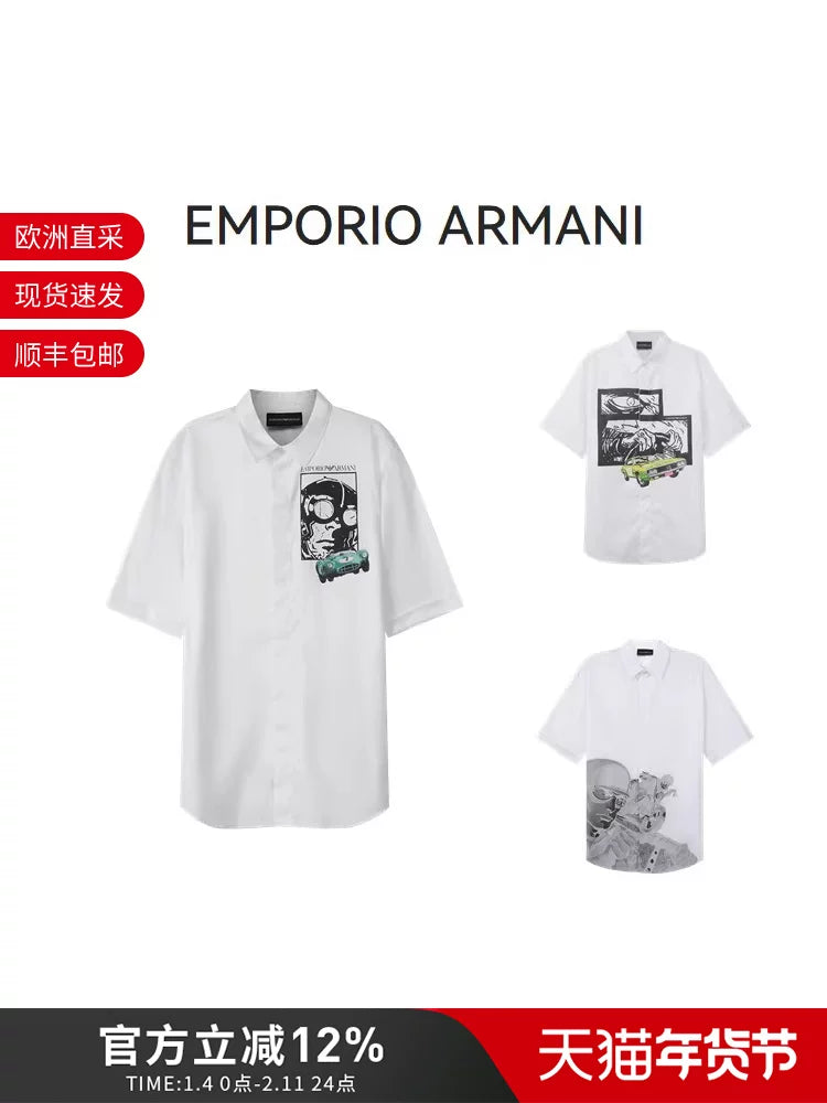 Armani Kişi Yarış Kapsul Kolleksiyası Pambıqdan Boş Forma Uzun/Qısa Qollu Köynək I1CC3I I128C