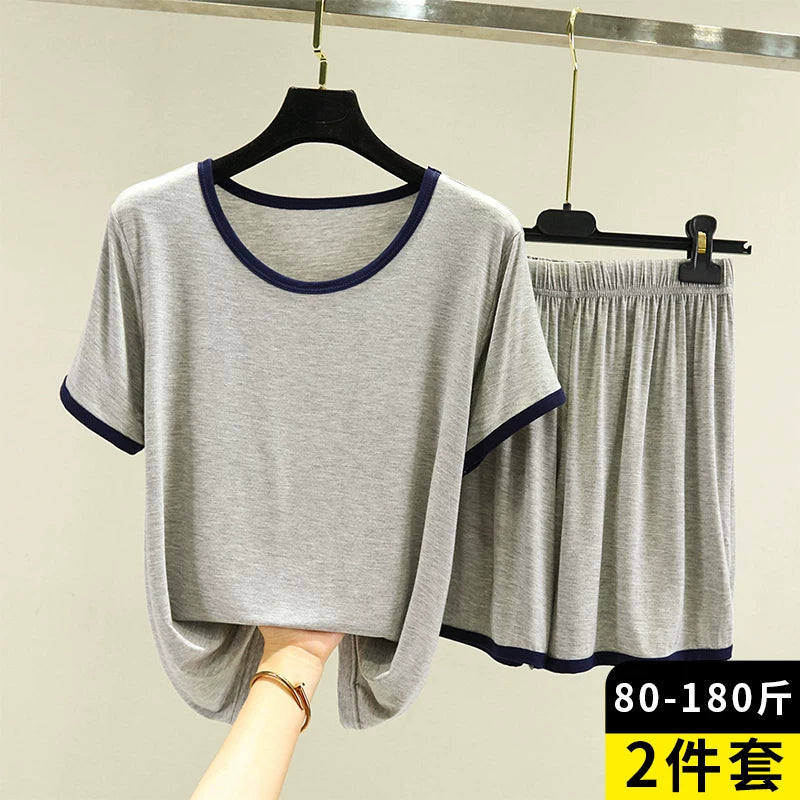 2026 Yay Modal Pijama Dəsti Qadın İncə Ev Boş Qısaqol T-Shirt Böyük Ölçülü Üst Şort İki Parçalı Dəst