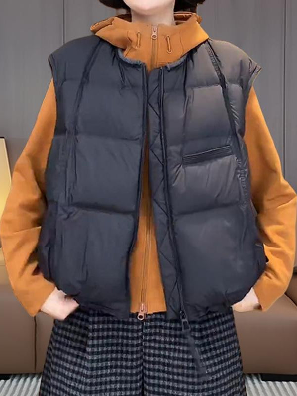 Koreya üslubunda qadınlar üçün boş dairəvi yaxalı pambıq jilet, payız və qış, böyük ölçüdə, bir az dolğun qızlar üçün, çoxfunksiyalı qolsuz jilet