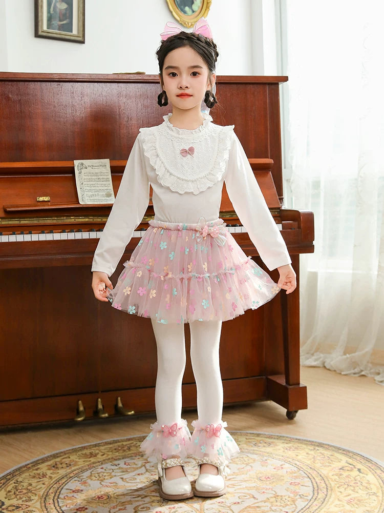 Qızlar üçün bir hissəli ətək şalvarları, 2025-ci ilin yaz və payız mövsümü üçün yeni model uşaq qış geyimləri, flis astarlı, süni iki hissəli leqinslər, ağ, çöldə geyinmək üçün.