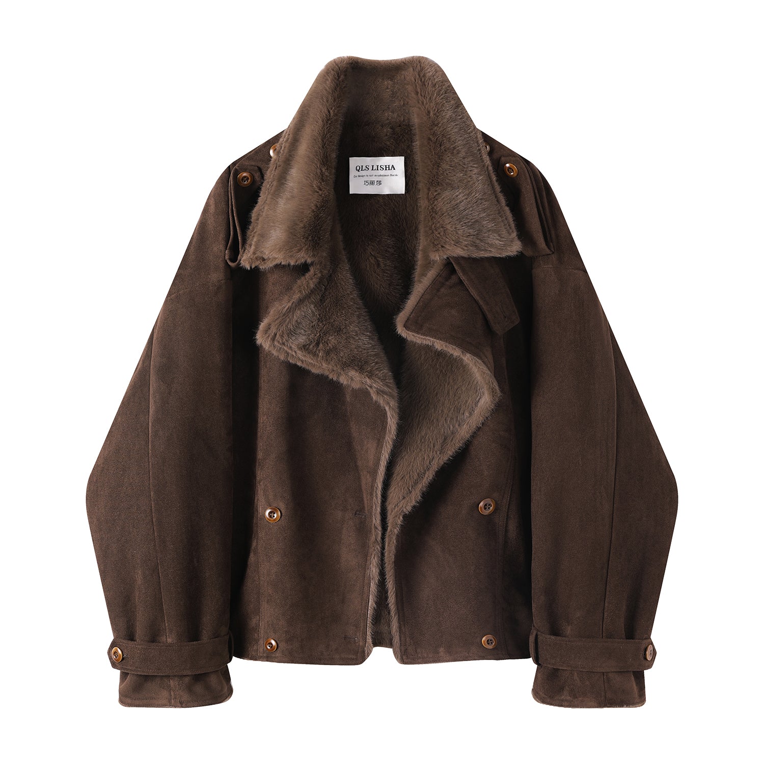 Cholisa Koreya üslubunda qadınlar üçün erkən qış şık zamşa palto, unikal və gözəl quzu yunundan və xəzdən hazırlanmış isti palto