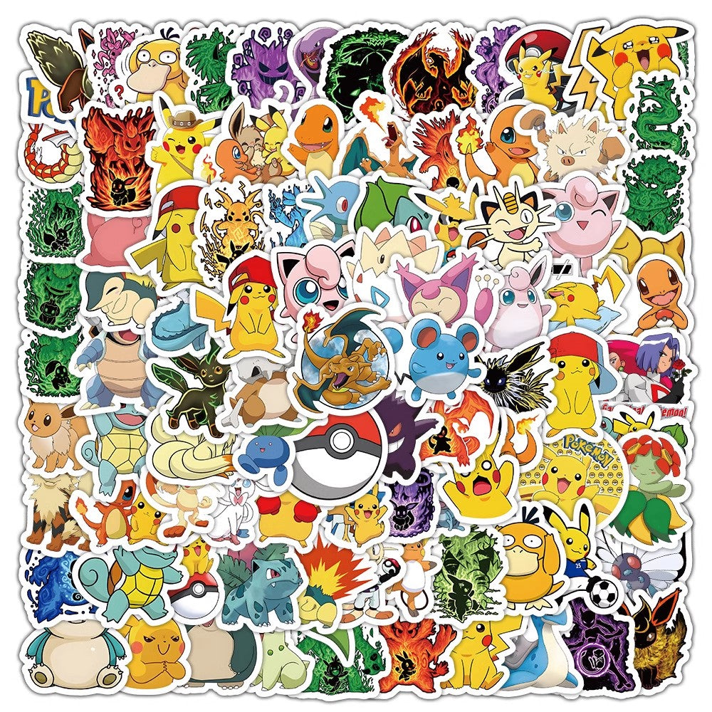 100 cizgi filmi sevimli inkişaf etmiş Pokemon stikerləri suya davamlı qraffiti Pokemon noutbuk planşet gitara Elektrikli avtomobil soyuducusu uşaq dəbilqəsi əl hesabı bəzək stikeri DIY