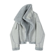 Cholisa Qısa Quzu Yunlu Xəz Astarlı Qalın Yeni Çin Üslublu Qadın Paltosu, Payız və Qış Yeni Üslubu, Super Şirin