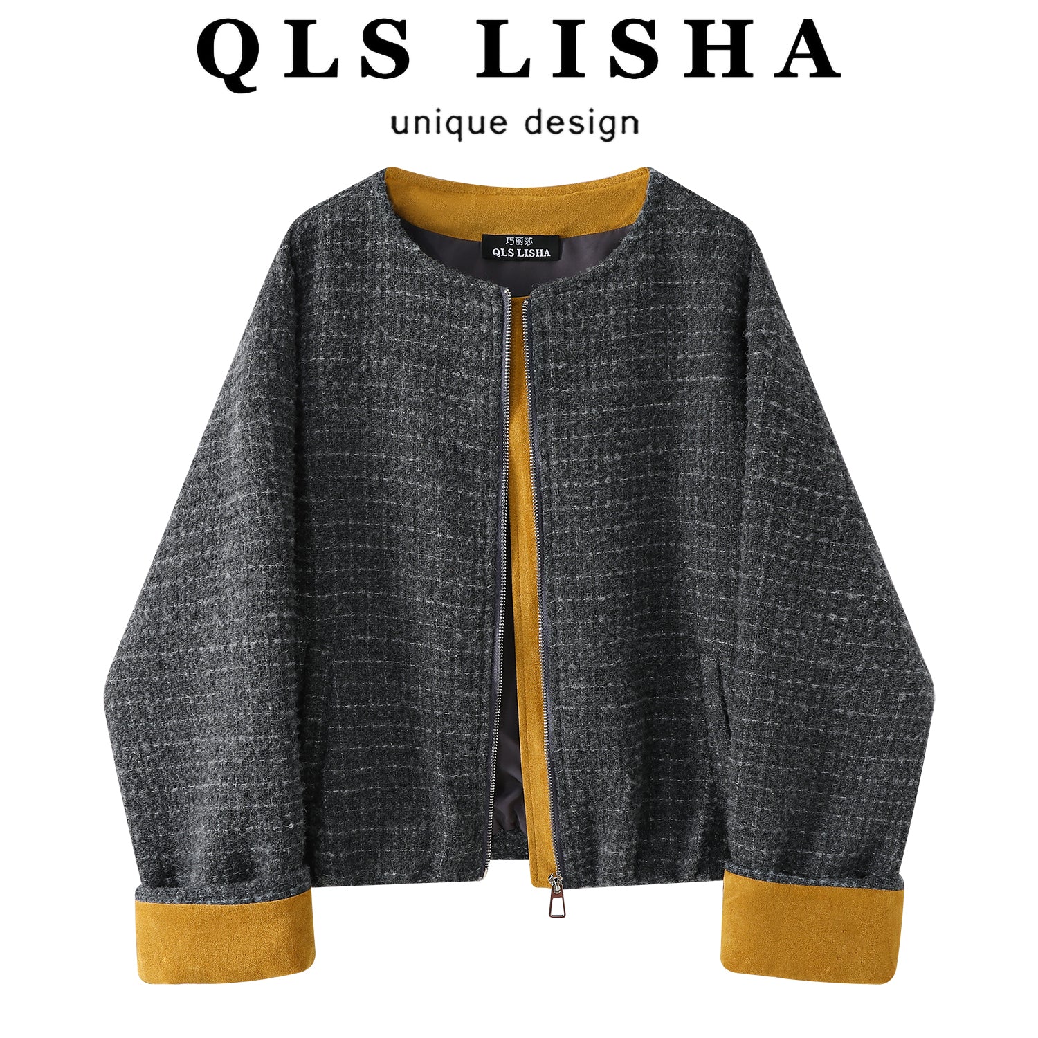 Chola Lisa-nın dizayndan ilhamlanmış rəngarəng retro qısa gödəkçəsi, payız və qış üçün çox yönlü və gündəlik Koreya üslubunda yun top.