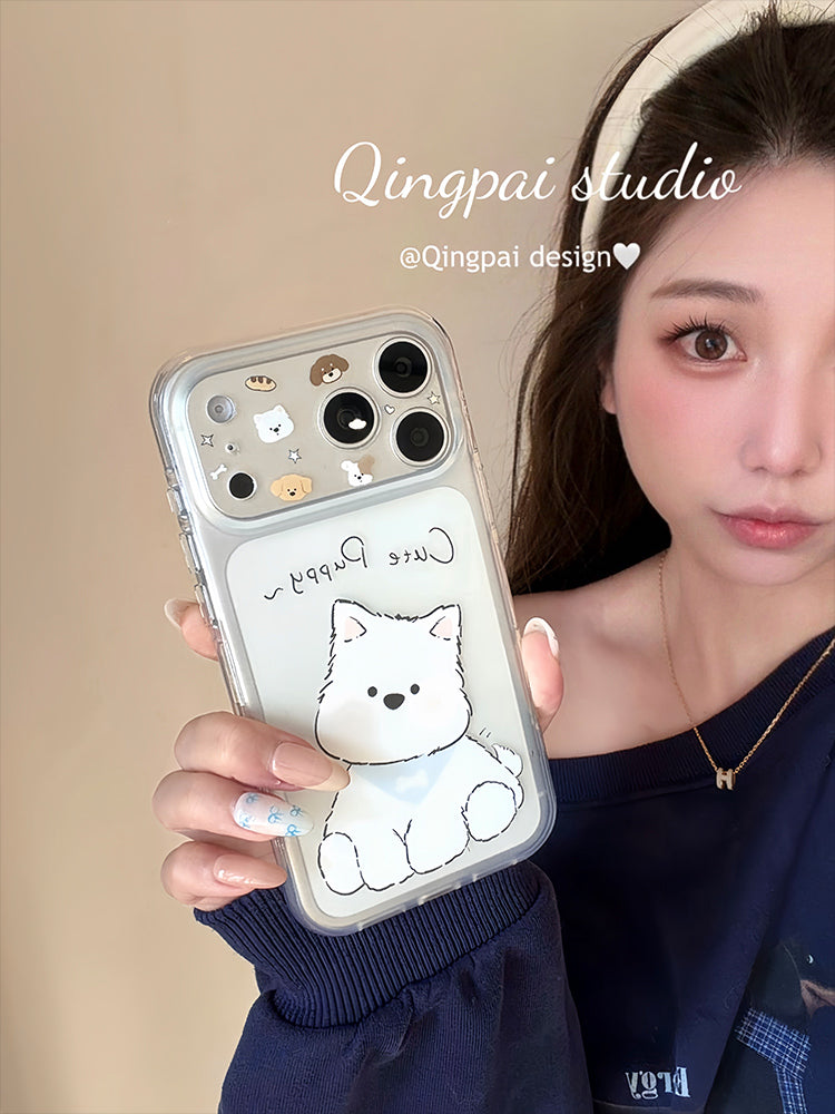 Yüngül şəffaf sevimli cizgi filmi West Highland balası Apple 17promax mobil telefon qutusu iphone16pro yeni 15promax qadın 17pro ikiqat qabıq 15pro hər şey daxil sərt qabıq üçün uyğundur