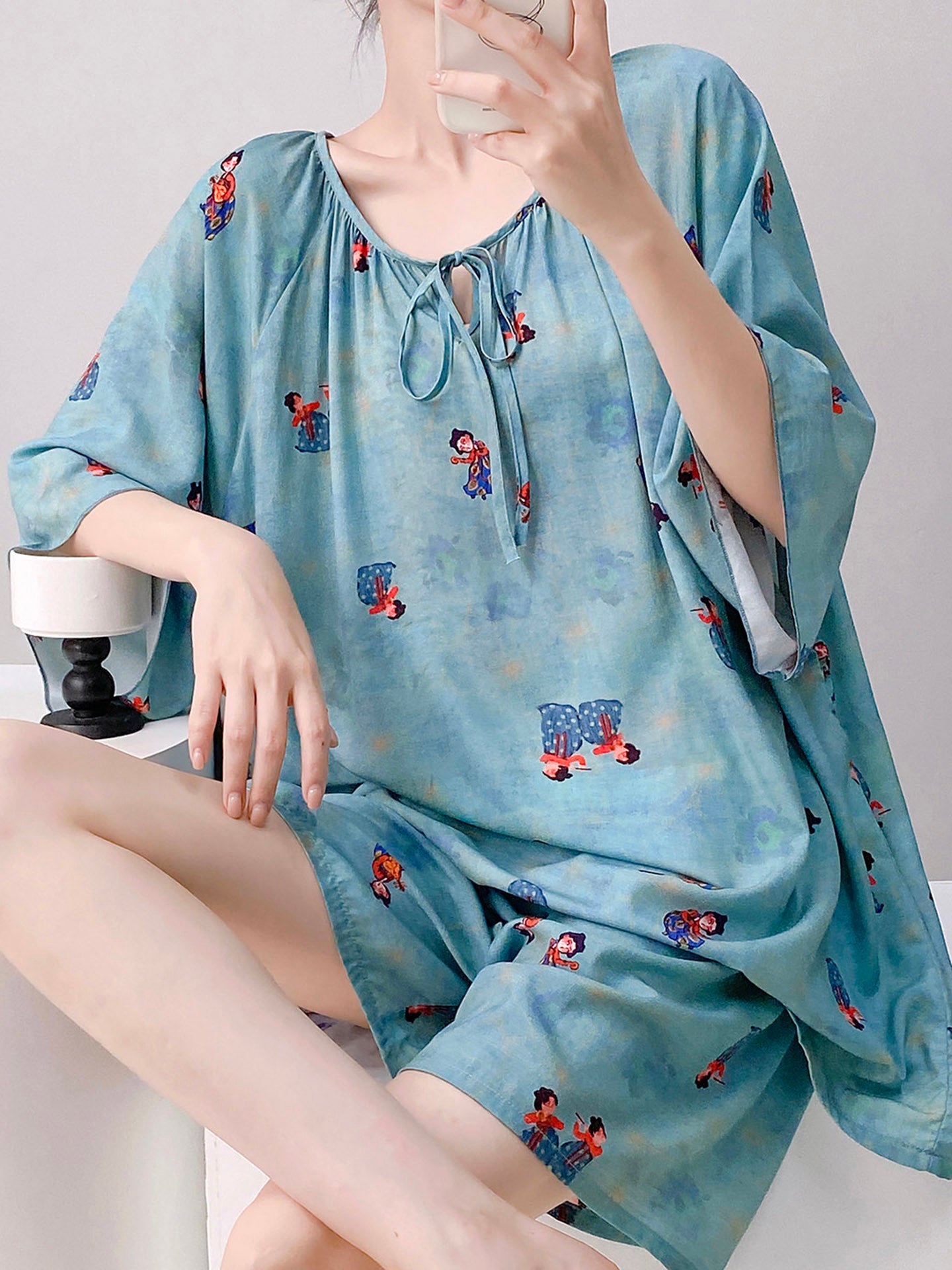 Qadınlar üçün yeni Çin üslublu retro pambıq ipək pijama, yay qısaqol şort, boş və geyilə bilən, yüksək səviyyəli ev paltarı dəsti
