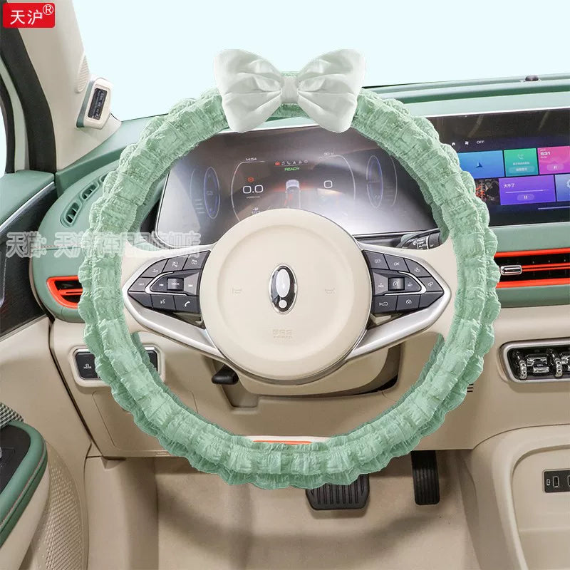 ORA Good Cat Car Steering Wheel Cover GT Car Interior Accessories Support Cover Popular Cream Green Winter Plush For Women