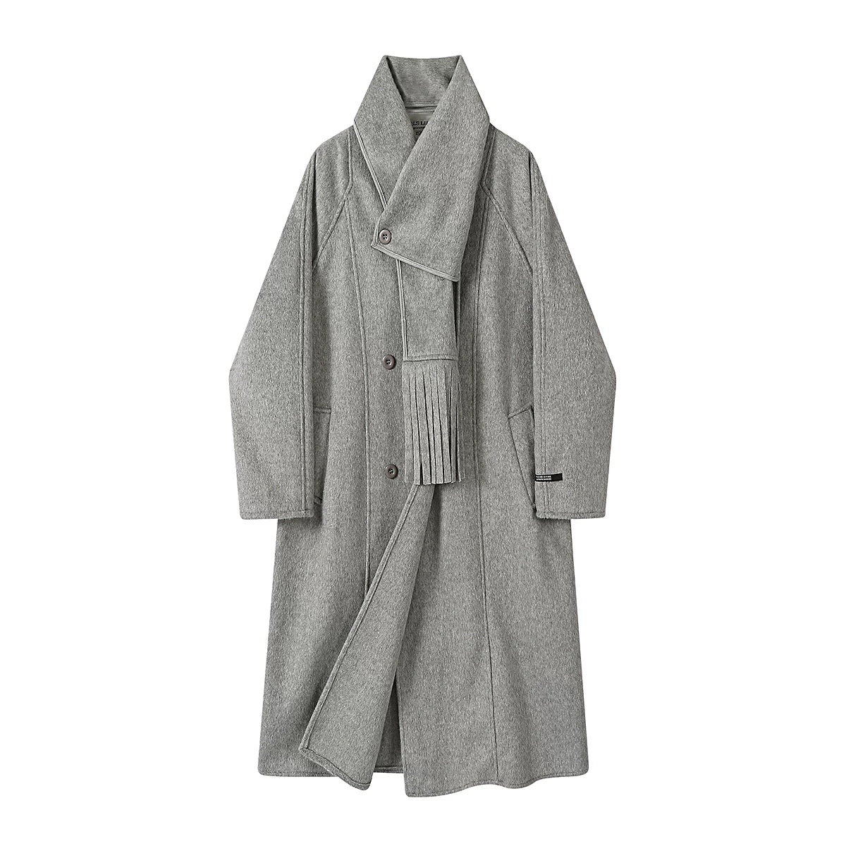 Chola Lisa Koreya üslubunda qadınlar üçün rahat və zərif boz yun palto, payız və qış üçün super gözəl uzun yun palto