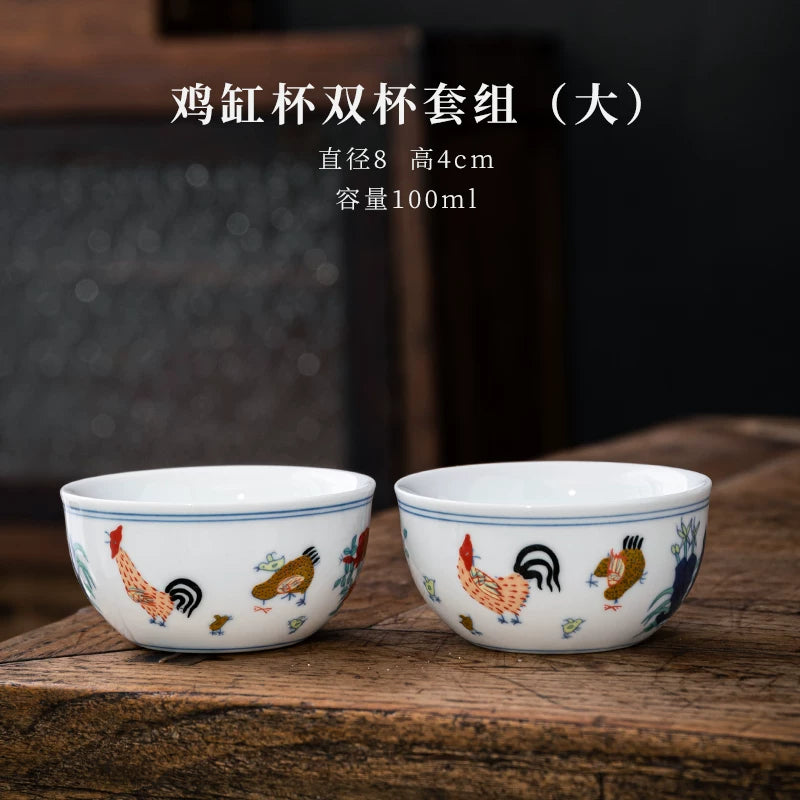 280 milyon Ming Dynasty Chenghua Doucai Toyuq Silindr Kuboku Dehua Əl istehsalı Antik Kung Fu çay dəsti Çay İçməli Ev Master Kuboku