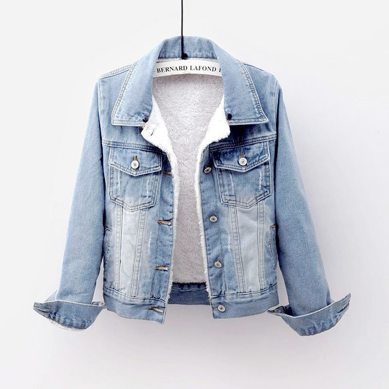 Qadın Denim Yastıqlı Gödəkçə, Yun astarlı, Qalın, Koreya üslubunda, Başlıqlı, 2025 Payız/Qış, İsti, Qısa Gödəkçə, Arıqladıcı