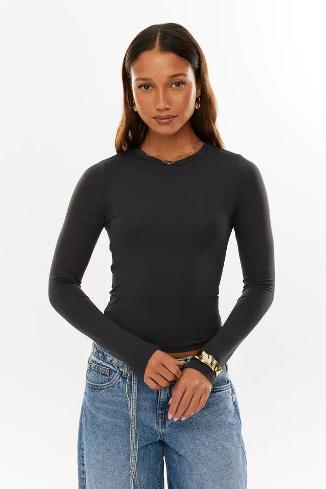 Avstraliya S-brendli SK*M dupe! Qadınlar üçün düz rəngli, tikişsiz, uzanan uzunqol köynək, seksual üslublu top, ixrac keyfiyyəti.