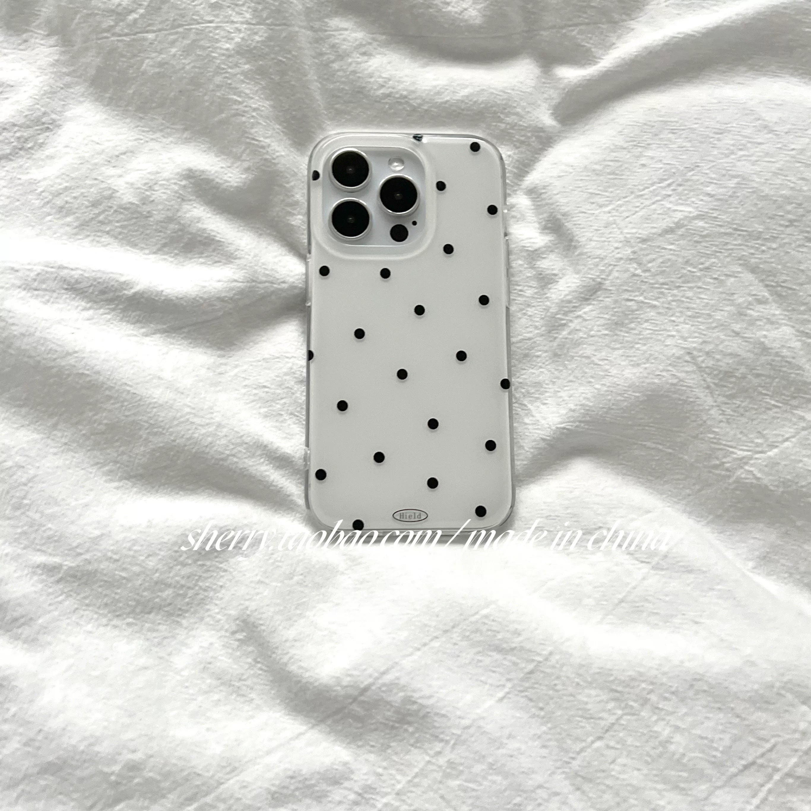 SHERRY*in qara nöqtəli minimalist ağ fon, Apple 17ProMax mobil telefon qutusu iPhone16Pro niş 15 qız ürəyi 14 sadə xasiyyət təzə 13 yüksək səviyyəli hiss üçün uyğundur