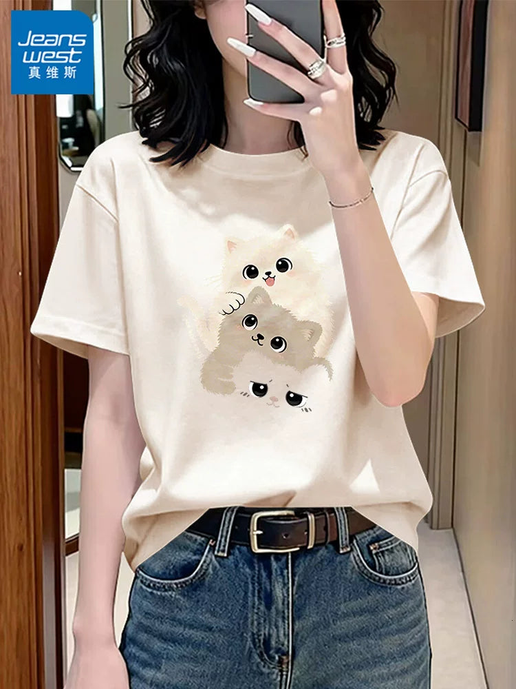 Jeanswest qara təmiz pambıq sağ çiyinli qısaqol köynək qadınlar üçün yay 2026 yeni boş dizaynlı yarımqol tops X