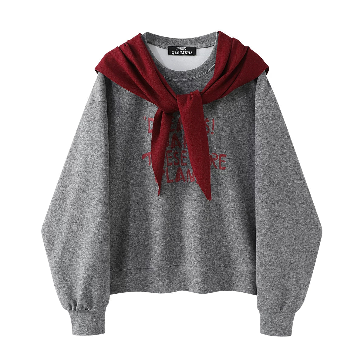 Chorlisa Amerika üslubunda rəngli bloklu hərf printli qadın yaxalı başlıqsız uzunqol sviter, payız dizaynı, çox yönlü və gündəlik köynək