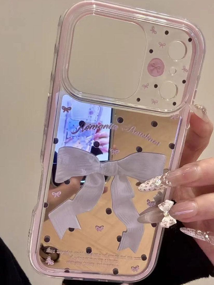 Koreya estetik güzgü yay yan naxışı IPhone17promax mobil telefon üçün uyğundur Apple 17/16pro yeni Xiaomi 17pro sadə ins üslublu Reno15/14 qoruyucu örtük