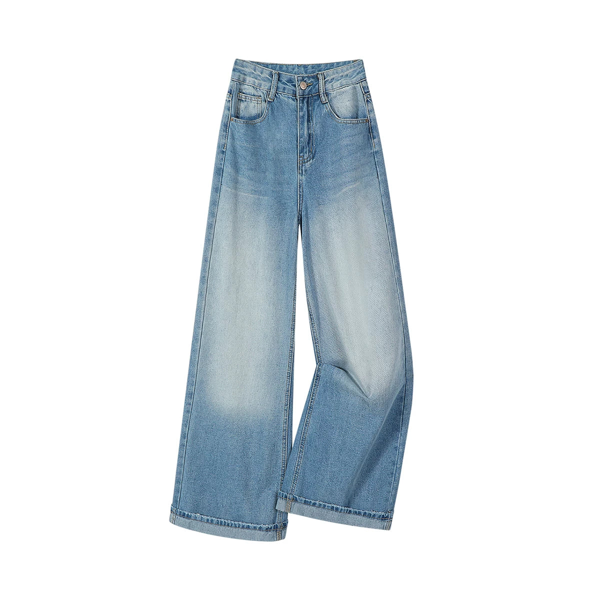 Chalisa yüksək belli arıqlama üçün düz, geniş ayaqlı, açıq rəngli cins şalvar, yeni yaz stili, qadınlar üçün dəbli və dəbli boş şalvar.