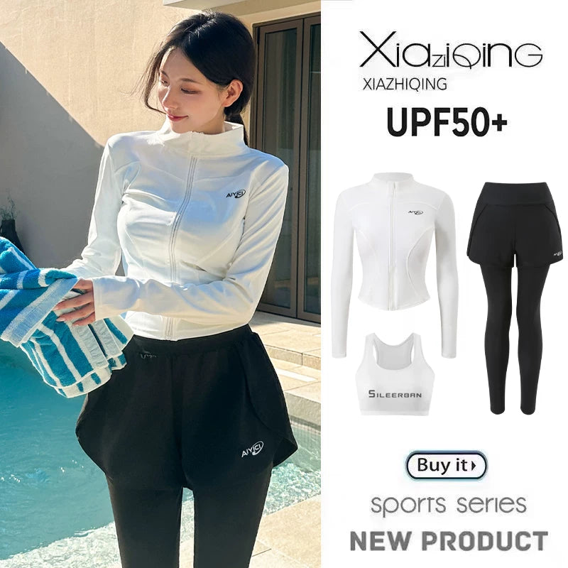 Koreya wetsuit qadın split nazik uzunqol şalvar sörf kostyumu mühafizəkar tələbə idman günəşdən qoruyan isti yay mayo