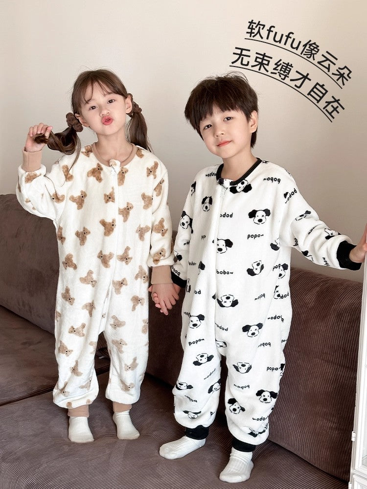 Payız və qış üçün Britaniya uşaq pijamaları, oğlan və qızlar üçün qalın flanel kombinezon, körpələrin təpikləməsinin qarşısını almaq üçün yun astarlı isti yorğan.