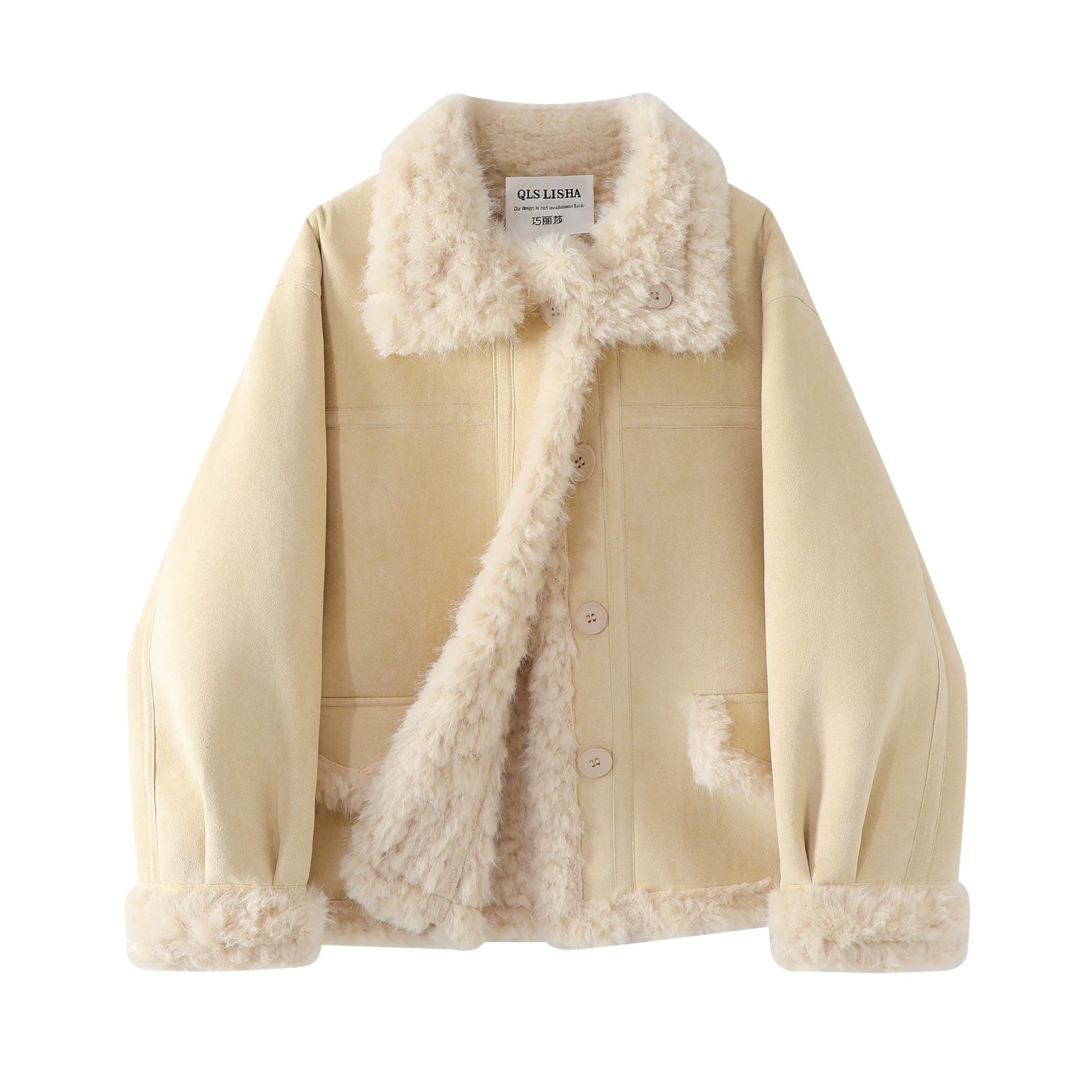 Cholisa Xəz astarlı Motosiklet Gödəkçəsi, Quzu yunlu peluş Chanel üslublu palto, Qadınlar üçün yun astarlı qalınlaşdırılmış 2026 Qış