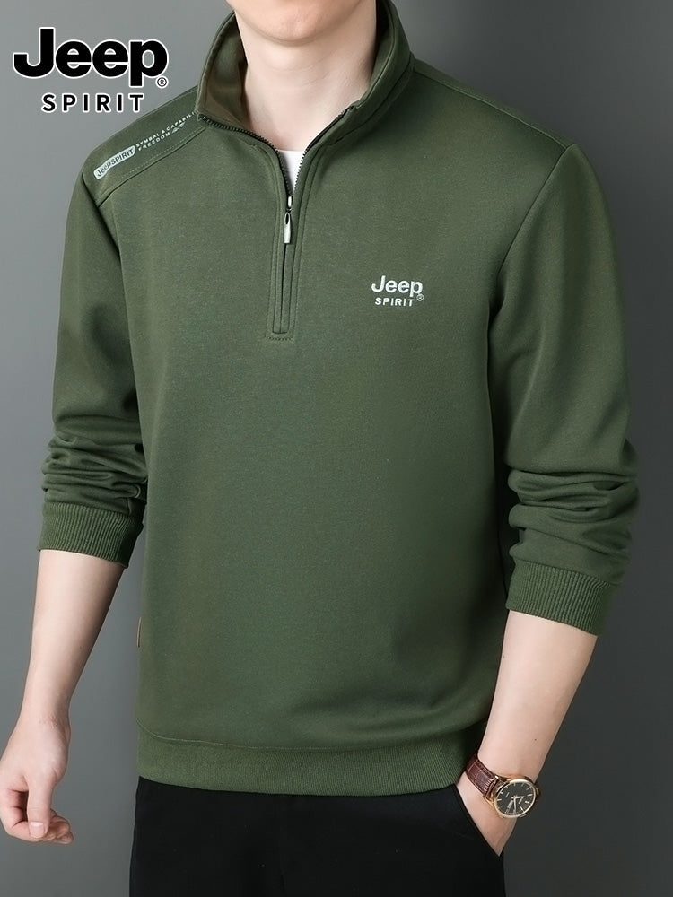 JEEP 2025 Payız Kişi Sviteri, Boş Forma, Dayaqlı Yaxalıq, Uzun Qol, Əsas Qat, Yarım Fermuarlı Top