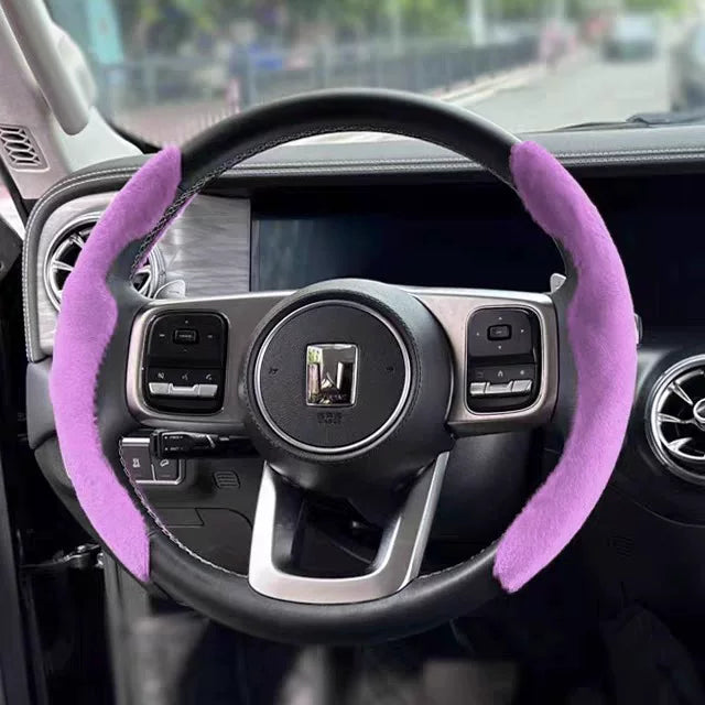 Winter car steering wheel cover, soft, high quality, non-slip, warm, mink fleece, short soft, semi-closed steering wheel cover
