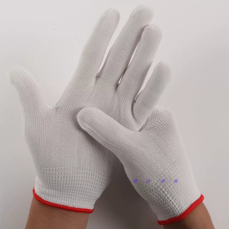 13 pinli süni kənar ağ qara boz nazik neylon əlcəklər çay yığmaq üçün qida fabriki elektronika fabriki üçün sıx uyğun iş əlcəkləri