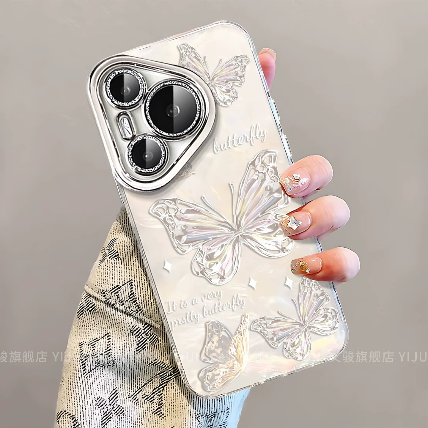 Huawei pura80pro mobil telefon qutusu, yeni qabıq naxışlı kristal kəpənək pura90promax yüksək səviyyəli yüngül lüks pura70pro+ niş lentli lens hər şey daxil ultra qadın modeli üçün uyğundur