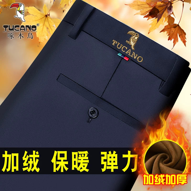 Woodpecker 2025 Yeni Kişi Gündəlik Şalvarı, Qış Yun Astarlı Qalın Şalvar, Düz Ayaqlı Boş Uzun Şalvar, Orta Yaşlılar üçün Don Şalvarı