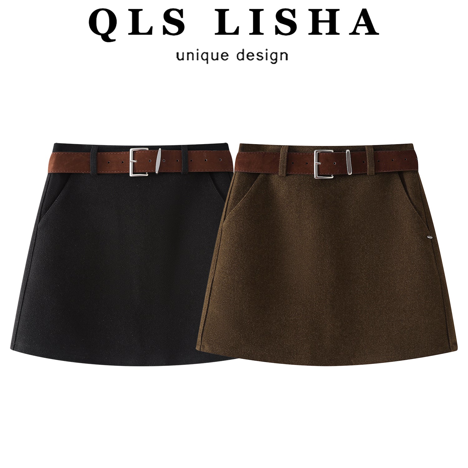 Cholisa Qəhvəyi Midi Ətək, Yaz 2026 Yeni Stil, Yüksək Bel, Ombaya Qucaqlaşan A-Xəttli Yun Mini Ətək, Koreya Üslubunda, Çoxfunksiyalı Ətək