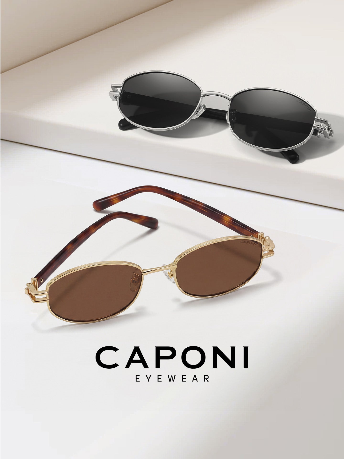 CAPONI yüngül dəbdəbəli köhnə pul üslublu oval metal çərçivəli qadınlar üçün günəş eynəyi 26 yeni UV400 günəşdən qoruyan polarizasiyalı gün eynəkləri