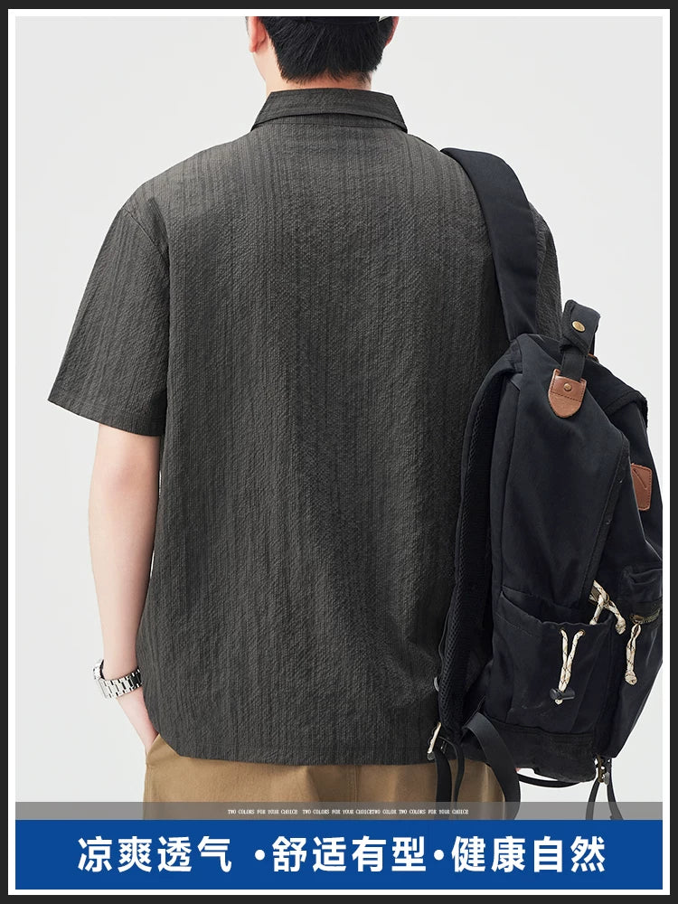 Oppa Shark moda brendi qısaqol polo köynək oğlanlar üçün qısaqol 2026 yay yeni yaxa moda zolaqlı boyalı köynək