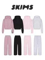 Orijinal Skims Payız/Qış Yeni Stil Kapüşonlu Fermuarlı Sweatshirt Qadınlar üçün Təsadüfi Dəst, Kardashian İkiqat Bel Düz Ayaqlı Şalvar