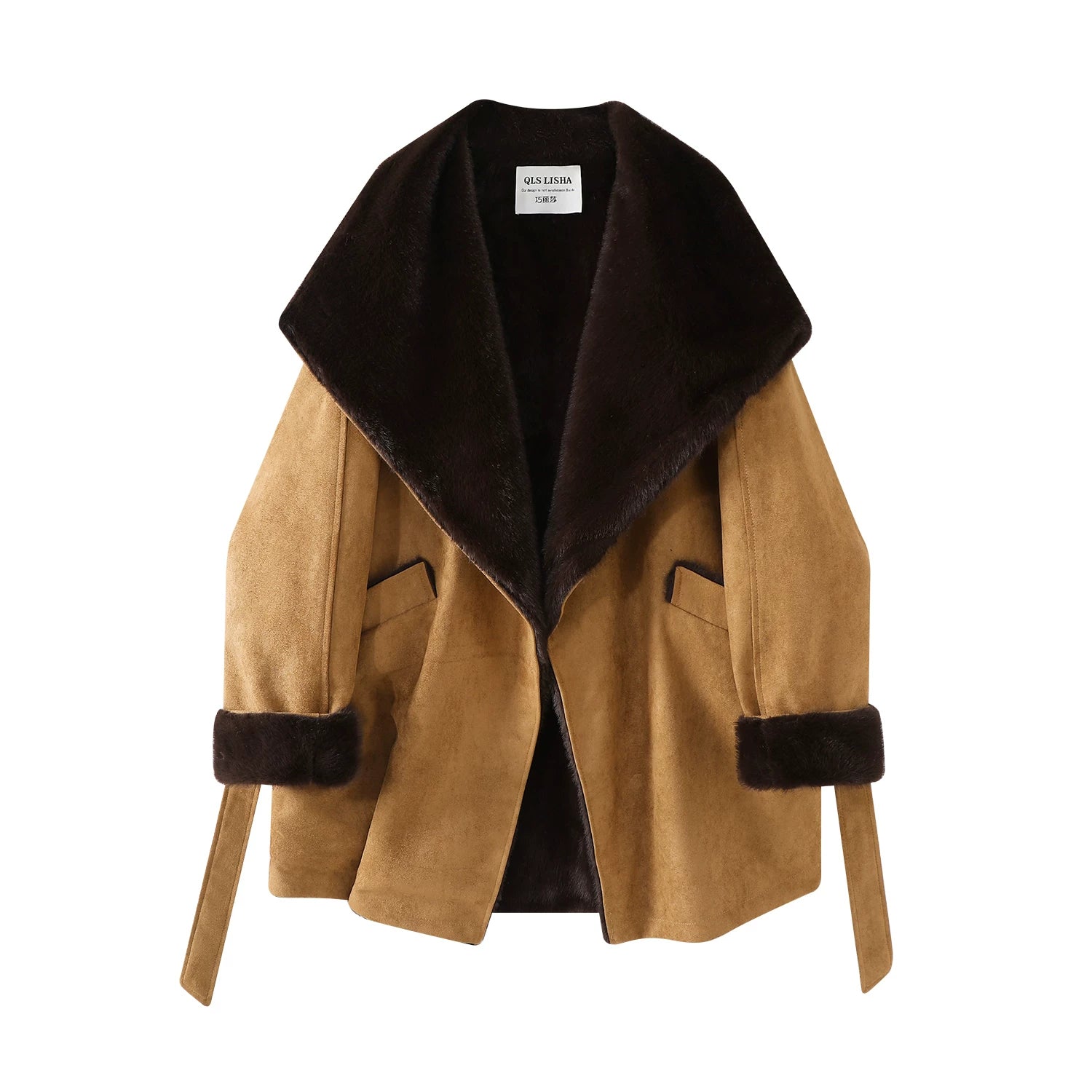 Cholisa Hepburn üslubunda qırxılmış palto, qış üçün yun astarlı, zərif orta uzunluqlu qadınlar üçün zamşa palto, çox gözəl.