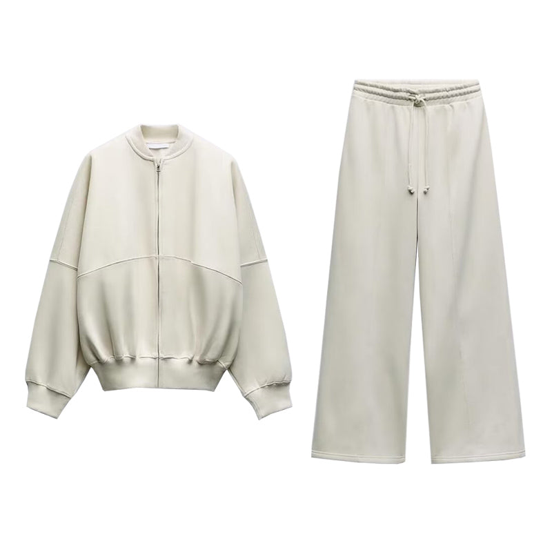 ZA Payız Yeni Fermuarlı Bomber Gödəkçə Sviter 3199802 Yüksək Belli Yun Şalvar 3199803