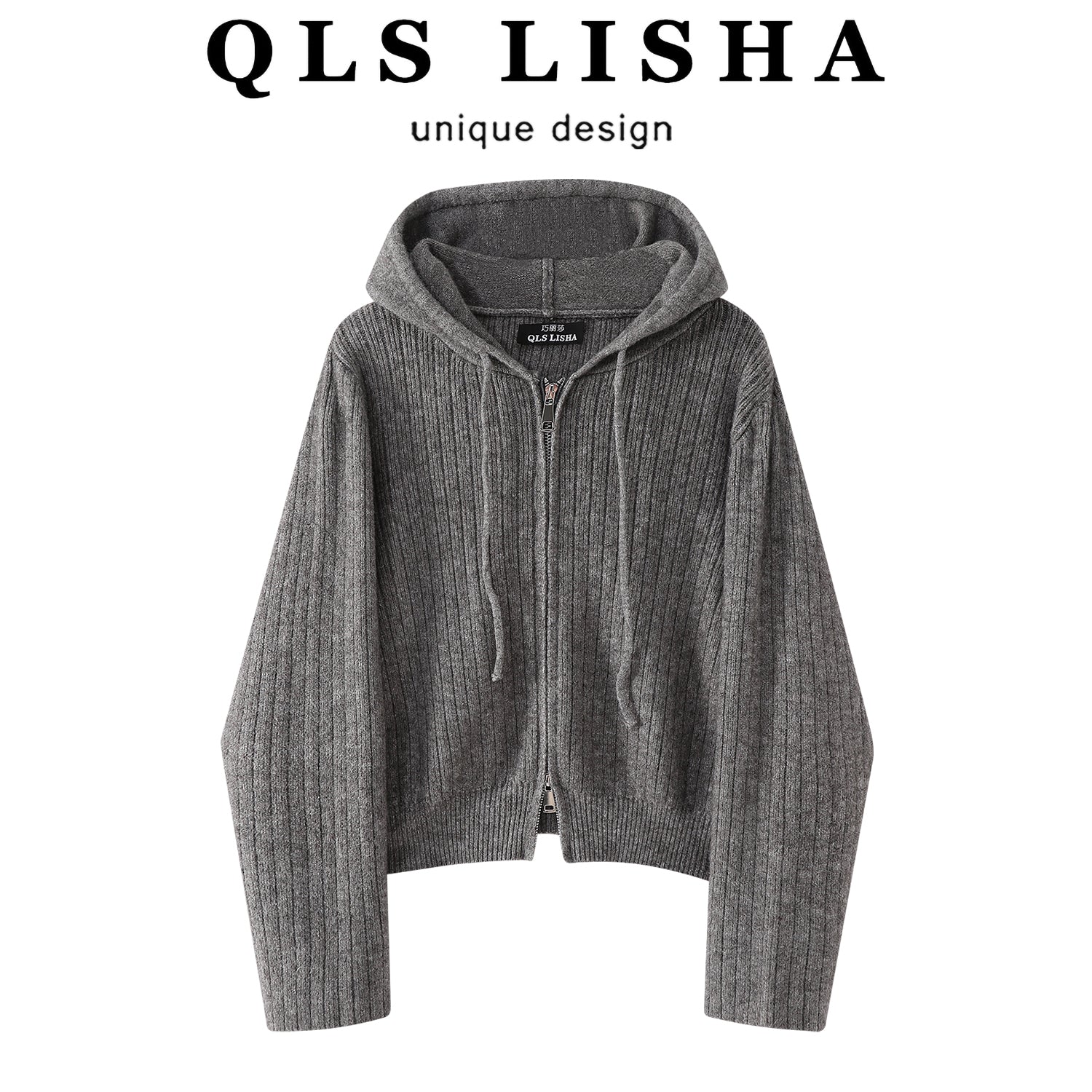 Chola Lisa Boz Sviter Kardiqan, Payız/Qış Yüksək Zövqlü Daxili Qatlı Top, Koreya Üslubunda Tənbəl Başlıqlı Örgü Kardiqan